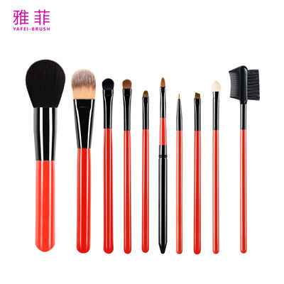 comprar 131A017210 mango de madera rojo elegante 10pcs maquillaje conjunto de pincel logotipo privado Fabricación en línea