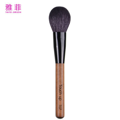 comprar T07 Logotipo OEM/ODM Cabra Cabello natural Polvo de maquillaje de color rojo Cepillos de tubo de cobre mango de madera artesanal Fabricación en línea