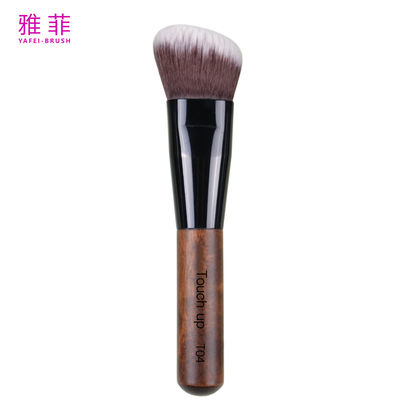 T04 Cepillo de contorno del cabello de nylon base de maquillaje cepillo de madera mango de aluminio espeso