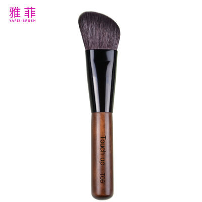 T06 Logotipo personalizado Contour angular maquillaje cepillado natural pelo Gaot tubo de cobre mango de madera artesanal